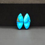 Kingman Ice Blue Dahlia Composite Marquise Cabochon Pair 19x8x3mm 8.5ct - icy blue and white stone with copper veining - Pedra Gems