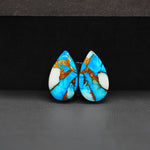 Kingman Ice Blue Dahlia Composite Pear Cabochon Pair 18x11x3mm 11.5ct - icy blue and white stone with copper veining - Pedra Gems