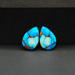 Kingman Ice Blue Dahlia Composite Pear Cabochon Pair 17x12x3mm 12.5ct - icy blue and white stone with copper veining - Pedra Gems