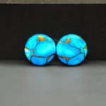 Kingman Ice Blue Dahlia Composite Round Cabochon Pair 15x15x3mm 14ct - icy blue and white stone with copper veining - Pedra Gems