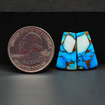 Kingman Ice Blue Dahlia Composite Trapezoid Cabochon Pair 19x11x3mm 12.5ct - icy blue and white stone with copper veining - Pedra Gems