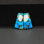 Kingman Ice Blue Dahlia Composite Trapezoid Cabochon Pair 19x11x3mm 12.5ct - icy blue and white stone with copper veining - Pedra Gems