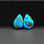Kingman Ice Blue Dahlia Composite Pear Cabochon Pair 16x12x4mm 10.5ct - icy blue and white stone with copper veining - Pedra Gems