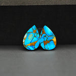 Kingman Ice Blue Dahlia Composite Pear Cabochon Pair 16x12x4mm 10.5ct - icy blue and white stone with copper veining - Pedra Gems