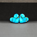 Kingman Ice Blue Dahlia Composite Heart Cabochon Pair 13x14x3mm 10ct - icy blue and white stone with copper veining - Pedra Gems