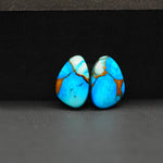 Kingman Ice Blue Dahlia Composite Freeform Cabochon Pair 16x10x3mm 10.5ct - icy blue and white stone with copper veining - Pedra Gems