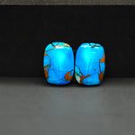 Kingman Ice Blue Dahlia Composite Cushion Cabochon Pair 16x11x4mm 12.5ct - icy blue and white stone with copper veining - Pedra Gems