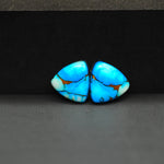 Kingman Ice Blue Dahlia Composite Trillion Cabochon Pair 13x13x3mm 8.5ct - icy blue and white stone with copper veining - Pedra Gems