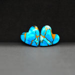 Kingman Ice Blue Dahlia Composite Heart Cabochon Pair 12x12x3mm 8ct - icy blue and white stone with copper veining - Pedra Gems