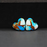 Kingman Ice Blue Dahlia Composite Heart Cabochon Pair 13x13x3mm 9.5ct - icy blue and white stone with copper veining - Pedra Gems