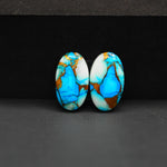 Kingman Ice Blue Dahlia Composite Oval Cabochon Pair 18x11x3mm 12.5ct - icy blue and white stone with copper veining - Pedra Gems