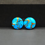 Kingman Ice Blue Dahlia Composite Round Cabochon Pair 14x14x3mm 11.5ct - icy blue and white stone with copper veining - Pedra Gems