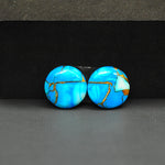 Kingman Ice Blue Dahlia Composite Round Cabochon Pair 14x14x3mm 10.5ct - icy blue and white stone with copper veining - Pedra Gems