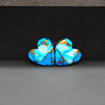 Kingman Ice Blue Dahlia Composite Heart Cabochon Pair 13x13x3mm 9.5ct - icy blue and white stone with copper veining - Pedra Gems