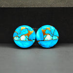 Kingman Ice Blue Dahlia Composite Round Cabochon Pair 16x16x3mm 17.5ct - icy blue and white stone with copper veining - Pedra Gems