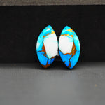 Kingman Ice Blue Dahlia Composite Marquise Cabochon Pair 20x10x3mm 11.5ct - icy blue and white stone with copper veining - Pedra Gems