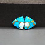 Kingman Ice Blue Dahlia Composite Trillion Cabochon Pair 14x14x3mm 12ct - icy blue and white stone with copper veining - Pedra Gems