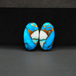 Kingman Ice Blue Dahlia Composite Oval Cabochon Pair 19x10x3mm 14.5ct - icy blue and white stone with copper veining - Pedra Gems