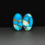 Kingman Ice Blue Dahlia Composite Oval Cabochon Pair 19x11x3mm 13.5ct - icy blue and white stone with copper veining - Pedra Gems
