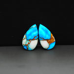 Kingman Ice Blue Dahlia Composite Pear Cabochon Pair 19x11x3mm 13ct - icy blue and white stone with copper veining - Pedra Gems