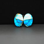 Kingman Ice Blue Dahlia Composite Oval Cabochon Pair 14x10x3mm 9.5ct - icy blue and white stone with copper veining - Pedra Gems