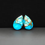 Kingman Ice Blue Dahlia Composite Pear Cabochon Pair 17x10x3mm 11ct - icy blue and white stone with copper veining - Pedra Gems