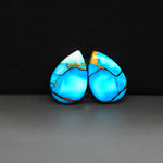 Kingman Ice Blue Dahlia Composite Pear Cabochon Pair 15x11x3mm 11ct - icy blue and white stone with copper veining - Pedra Gems