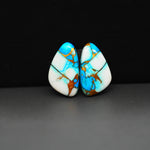 Kingman Ice Blue Dahlia Composite Freeform Cabochon Pair 18x11x3mm 12ct - icy blue and white stone with copper veining - Pedra Gems