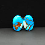 Kingman Ice Blue Dahlia Composite Oval Cabochon Pair 16x11x3mm 10.5ct - icy blue and white stone with copper veining - Pedra Gems