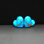 Kingman Ice Blue Dahlia Composite Heart Cabochon Pair 14x14x3mm 10.5ct - icy blue and white stone with copper veining - Pedra Gems