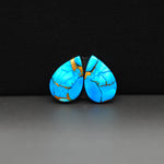 Kingman Ice Blue Dahlia Composite Pear Cabochon Pair 14x10x3mm 8.5ct - icy blue and white stone with copper veining - Pedra Gems