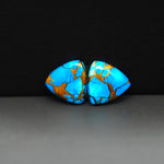 Kingman Ice Blue Dahlia Composite Trillion Cabochon Pair 13x13x3mm 10ct - icy blue and white stone with copper veining - Pedra Gems