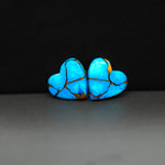 Kingman Ice Blue Dahlia Composite Heart Cabochon Pair 13x13x3mm 10ct - icy blue and white stone with copper veining - Pedra Gems