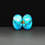 Kingman Ice Blue Dahlia Composite Oval Cabochon Pair 16x11x3mm 12ct - icy blue and white stone with copper veining - Pedra Gems