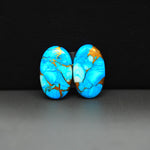 Kingman Ice Blue Dahlia Composite Oval Cabochon Pair 18x11x3mm 13.5ct - icy blue and white stone with copper veining - Pedra Gems