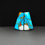 Kingman Ice Blue Dahlia Composite Trapezoid Cabochon Pair 21x10x3mm 12ct - icy blue and white stone with copper veining - Pedra Gems