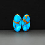 Kingman Ice Blue Dahlia Composite Oval Cabochon Pair 20x10x3mm 14.5ct - icy blue and white stone with copper veining - Pedra Gems