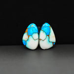 Kingman Ice Blue Dahlia Composite Freeform Cabochon Pair 18x12x3mm 11.5ct - icy blue and white stone with copper veining - Pedra Gems