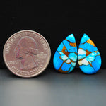 Kingman Ice Blue Dahlia Composite Pear Cabochon Pair 20x11x3mm 14.5ct - icy blue and white stone with copper veining - Pedra Gems