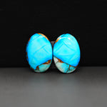 Kingman Ice Blue Dahlia Composite Oval Cabochon Pair 17x12x3mm 12.5ct - icy blue and white stone with copper veining - Pedra Gems