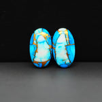 Kingman Ice Blue Dahlia Composite Oval Cabochon Pair 20x12x3mm 15.5ct - icy blue and white stone with copper veining - Pedra Gems