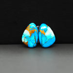 Kingman Ice Blue Dahlia Composite Freeform Cabochon Pair 17x11x3mm 11ct - icy blue and white stone with copper veining - Pedra Gems