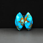 Kingman Ice Blue Dahlia Composite Marquise Cabochon Pair 21x10x3mm 13ct - icy blue and white stone with copper veining - Pedra Gems