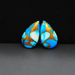 Kingman Ice Blue Dahlia Composite Pear Cabochon Pair 19x11x3mm 12ct - icy blue and white stone with copper veining - Pedra Gems