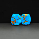 Kingman Ice Blue Dahlia Composite Cushion Cabochon Pair 15x13x3mm 14.5ct - icy blue and white stone with copper veining - Pedra Gems