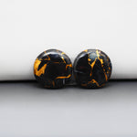 Kingman Black Buffalo Copper Composite Round Cabochon Pair 15x15x3mm 13ct - black stone with bright copper veins - Pedra Gems