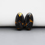 Kingman Black Buffalo Copper Composite Oval Cabochon Pair 19x10x3mm 13.5ct - black stone with bright copper veins - Pedra Gems