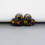 Kingman Black Buffalo Copper Composite Heart Cabochon Pair 13x15x3mm 11.5ct - black stone with bright copper veins - Pedra Gems