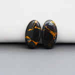 Kingman Black Buffalo Copper Composite Oval Cabochon Pair 19x11x3mm 13.5ct - black stone with bright copper veins - Pedra Gems