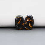 Kingman Black Buffalo Copper Composite Oval Cabochon Pair 17x11x3mm 12ct - black stone with bright copper veins - Pedra Gems